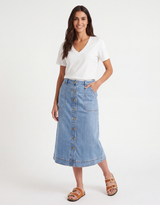 Stevie Midi Denim Skirt - Mid Wash