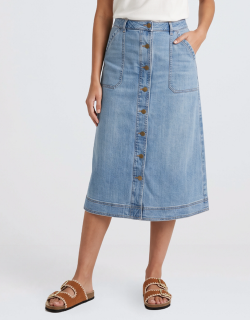 Stevie Midi Denim Skirt - Mid Wash