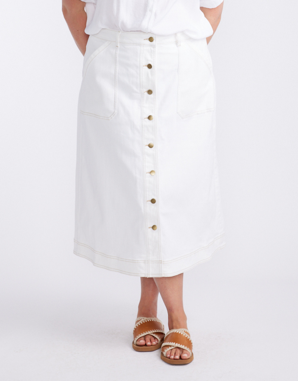 Stevie Midi Denim Skirt - White