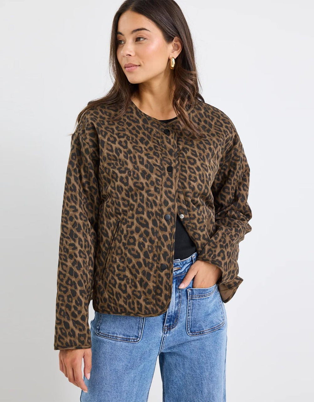 Apex Collarless Puffer Jacket - Animal Print