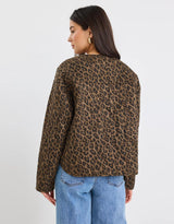 Apex Collarless Puffer Jacket - Animal Print