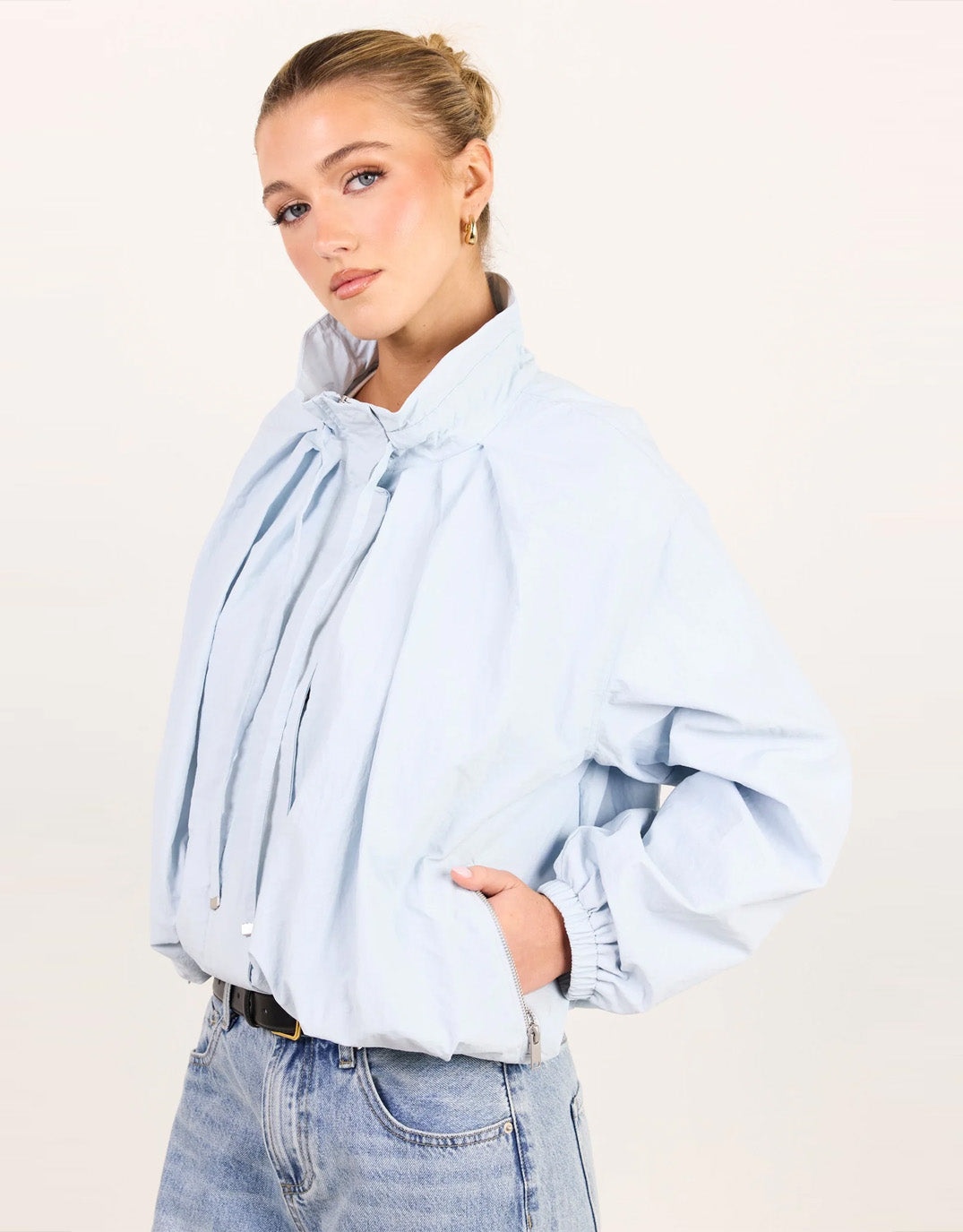 Element Drawstring Funnel Neck Bomber Jacket - Ice Blue
