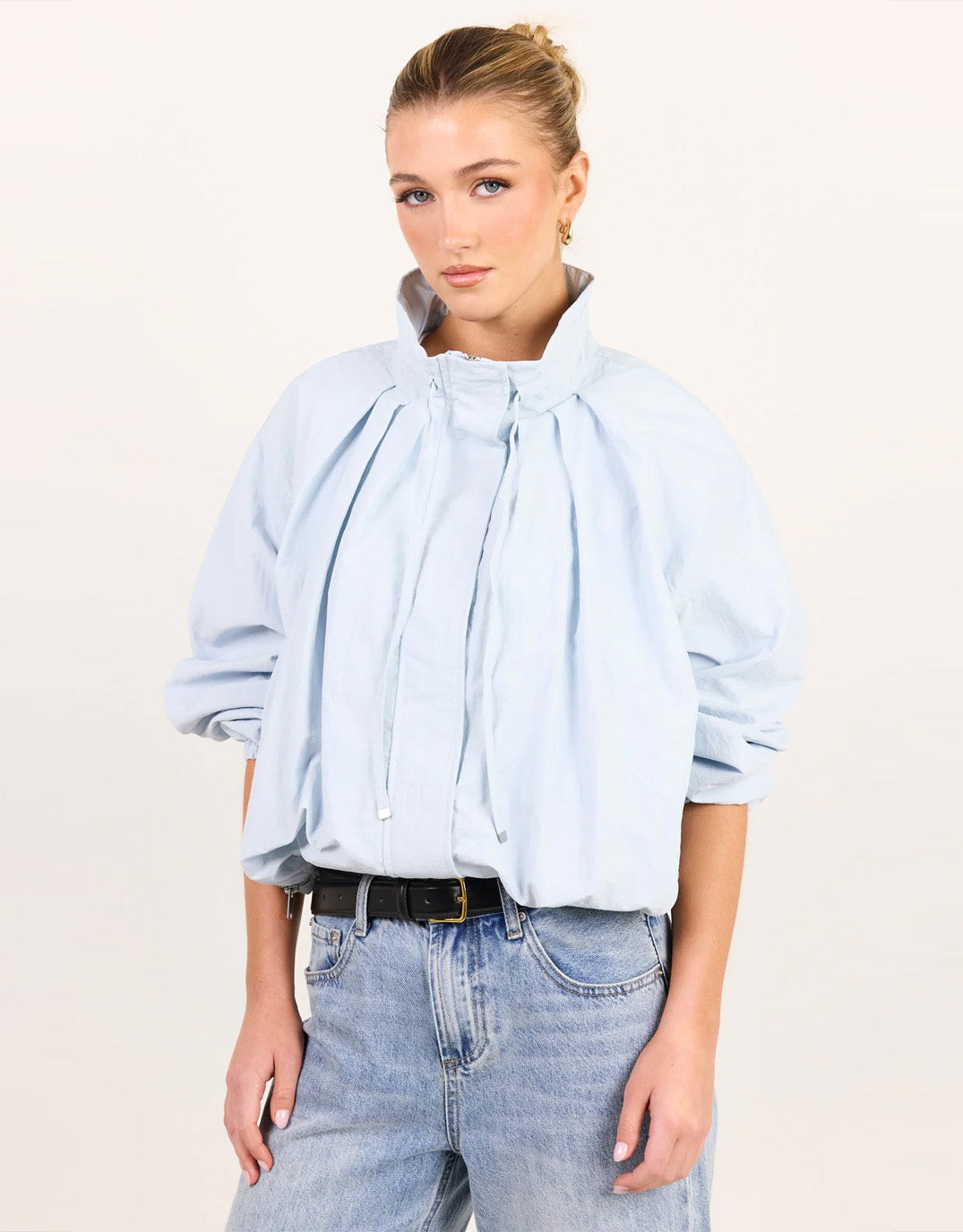 Element Drawstring Funnel Neck Bomber Jacket - Ice Blue