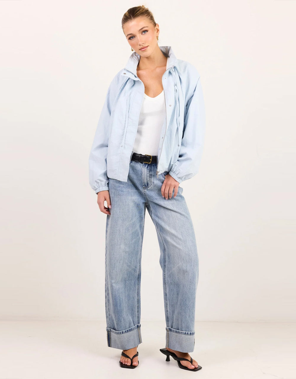 Element Drawstring Funnel Neck Bomber Jacket - Ice Blue