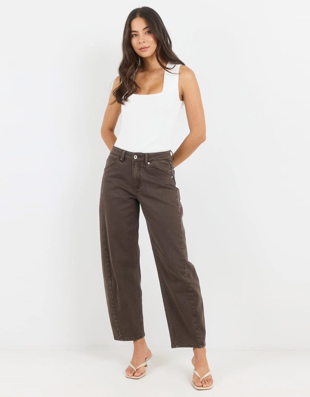 Idolise Stretch Soft Barrel Jean - Mocha