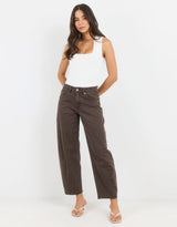Idolise Stretch Soft Barrel Jean - Mocha