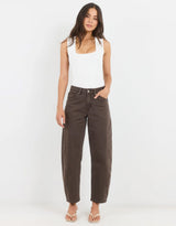 Idolise Stretch Soft Barrel Jean - Mocha