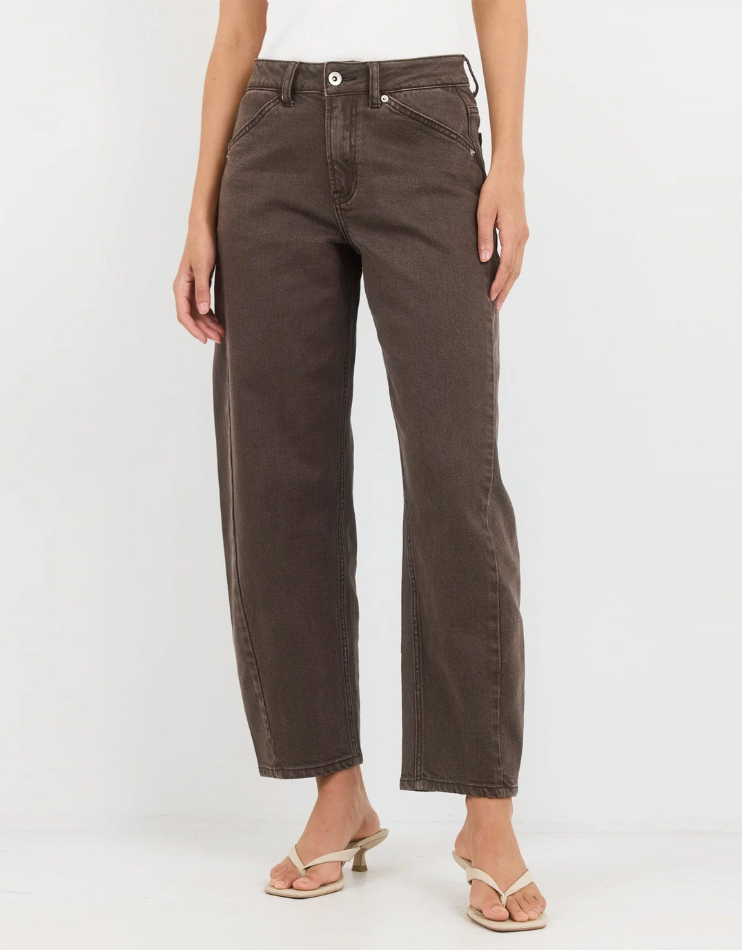 Idolise Stretch Soft Barrel Jean - Mocha