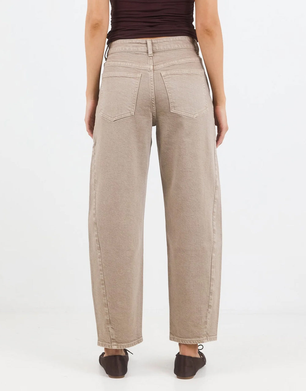 Idolise Stretch Soft Barrel Jean - Taupe