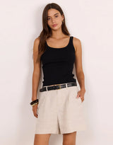 Literal Linen Pleat front Shorts - Natural