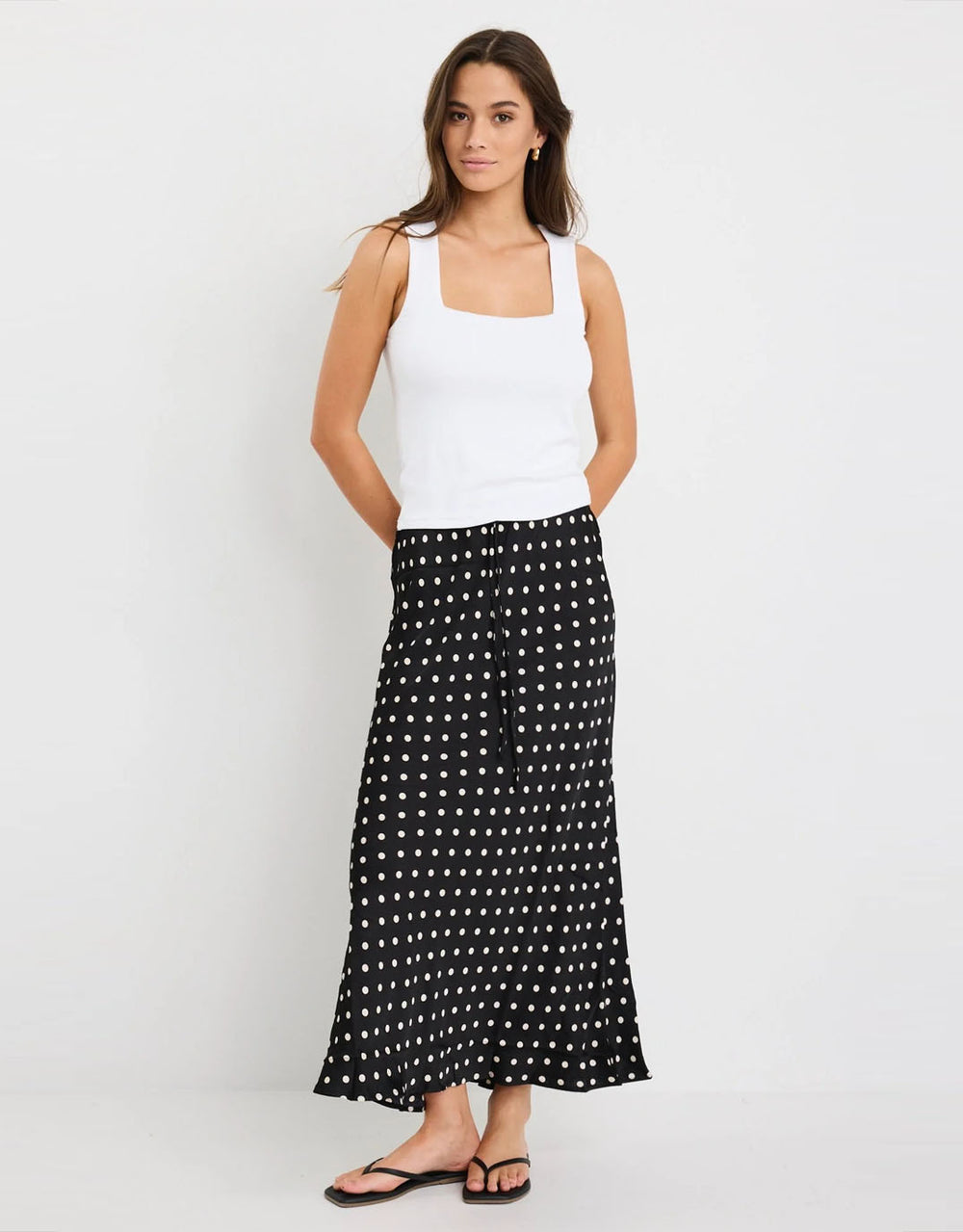 stories-be-told-rarity-satin-bias-maxi-skirt-black-white-polka-dot-womens-clothing