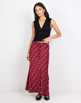 stories-be-told-rarity-satin-tie-waist-bias-maxi-skirt-winecream-polka-dot-womens-clothing