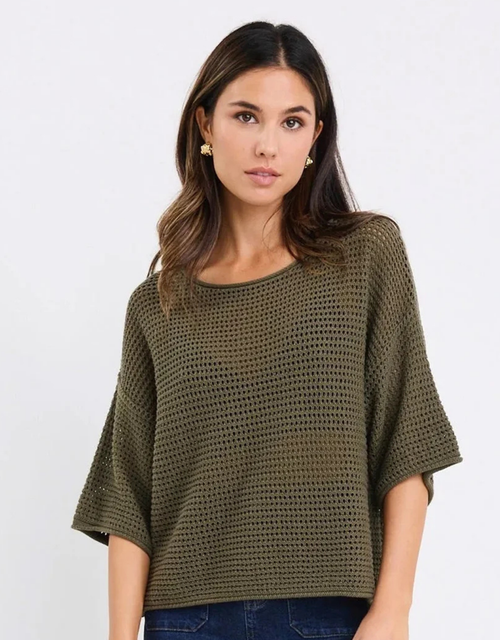 Sunrise Crochet Knit Top - Khaki