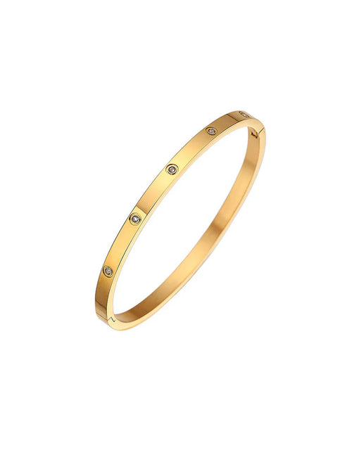 Stainless Steel CZ Bangle - Gold