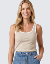 Talia Contrast Tank - Cream/White