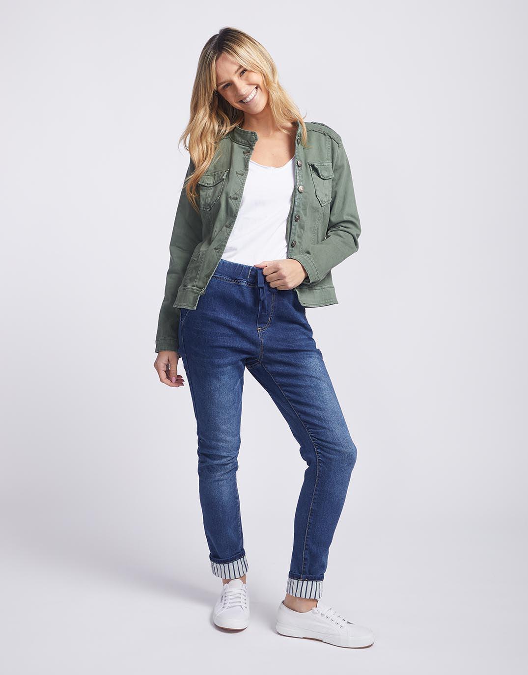 Womens denim military style sales jacket