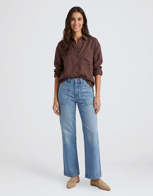Uplifted Linen Oversized Shirt - Chocolate