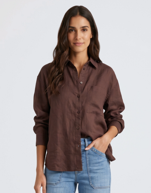 Uplifted Linen Oversized Shirt - Chocolate