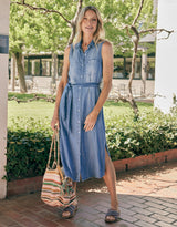 Vintage Denim Sleeveless Dress - Mid Wash