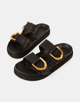 Mint Leather Slides - Black