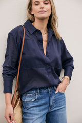 Chloe Panel Shirt - Navy