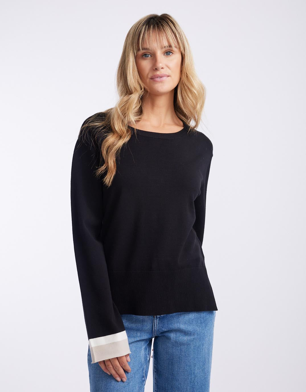 White & Co. - Giselle Lightweight Knit Top - Black/Oat/White - White & Co Living Knitwear