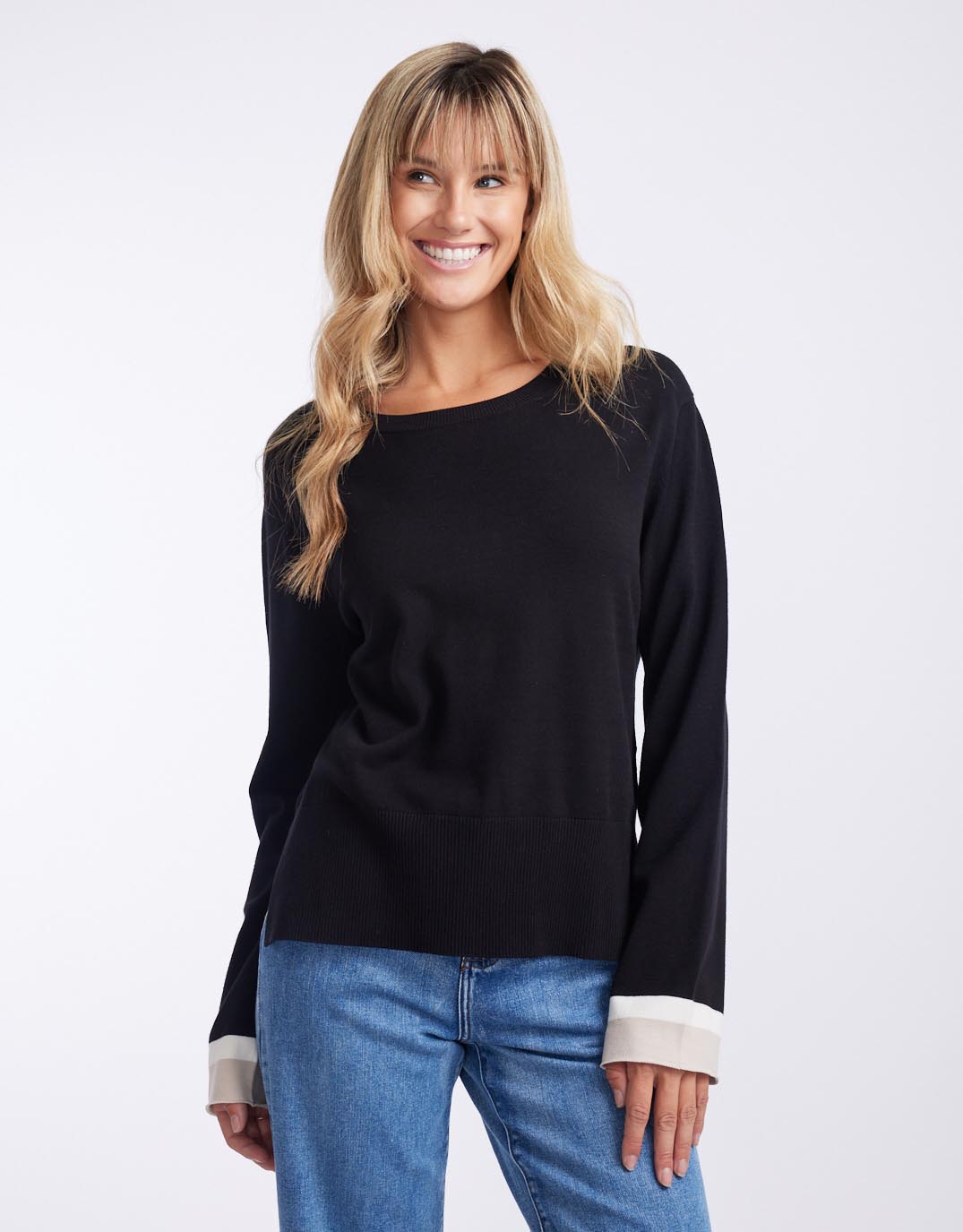 White & Co. - Giselle Lightweight Knit Top - Black/Oat/White - White & Co Living Knitwear