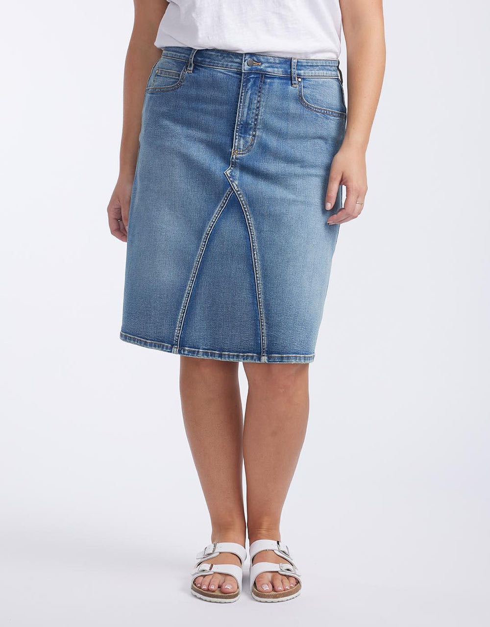 White & Co. - Harper Denim Skirt - Mid Wash - White & Co Living Skirts