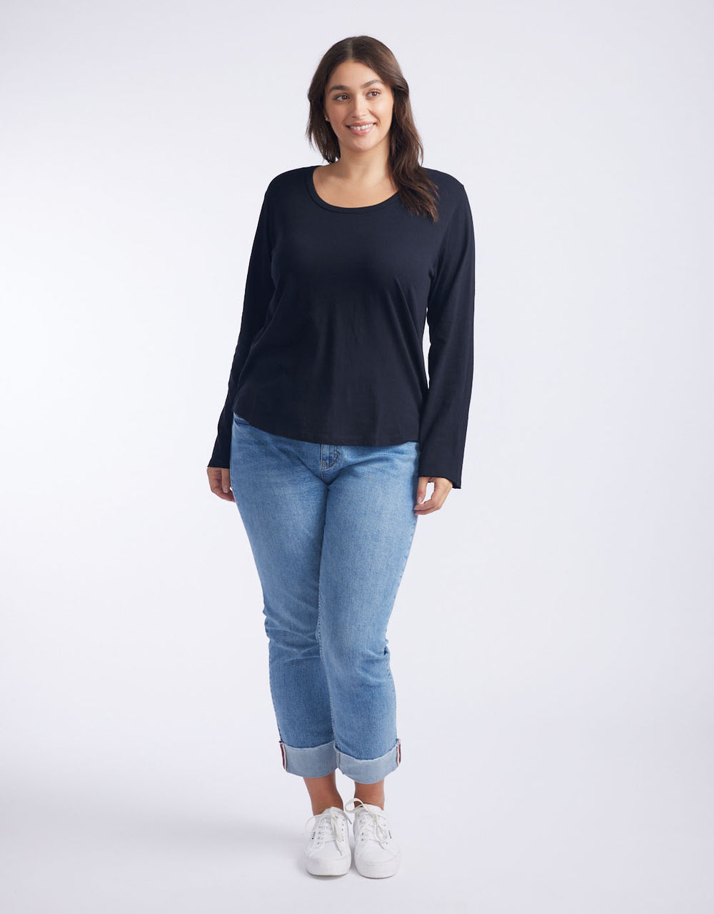 White & Co. - Original Round Neck Long Sleeve T-Shirt - Black - White & Co Living Tops