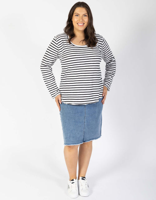 White & Co. - Original Round Neck Long Sleeve T-Shirt - Black/White Stripe - White & Co Living Tops
