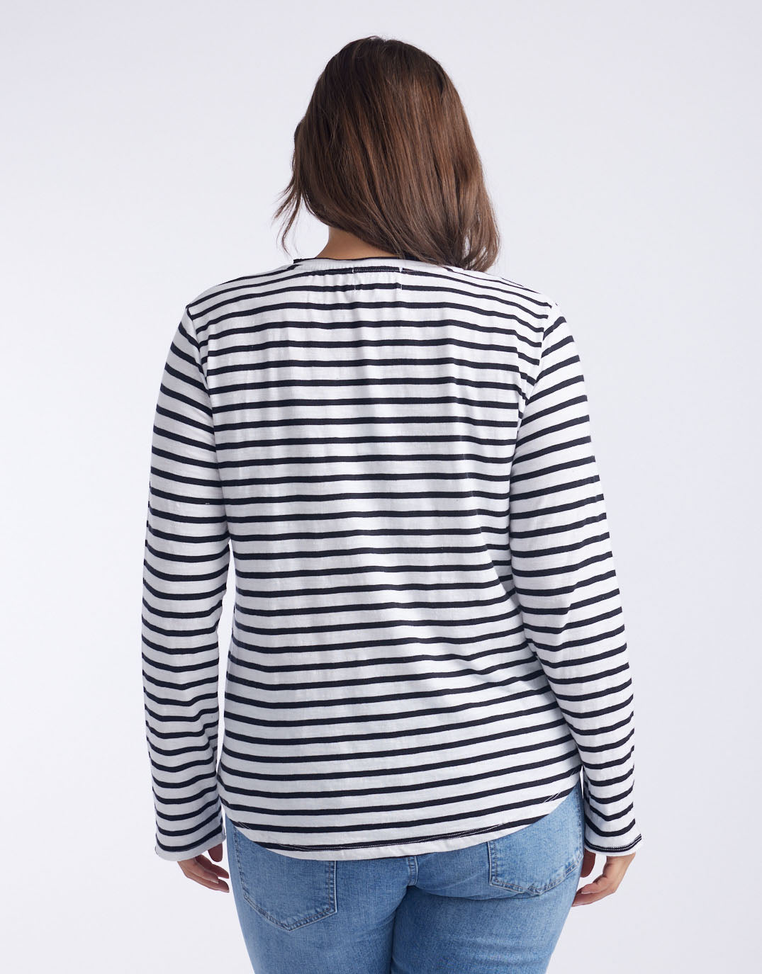 White & Co. - Original V-Neck Long Sleeve T-Shirt - Black/White Stripe - White & Co Living Tops