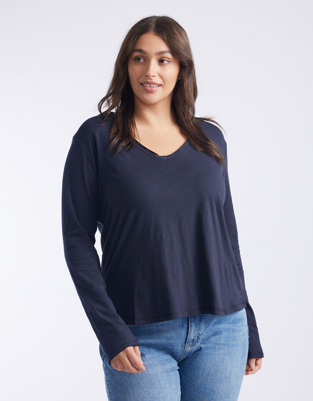 White & Co. - Original V-Neck Long Sleeve T-Shirt - Navy - White & Co Living Tops