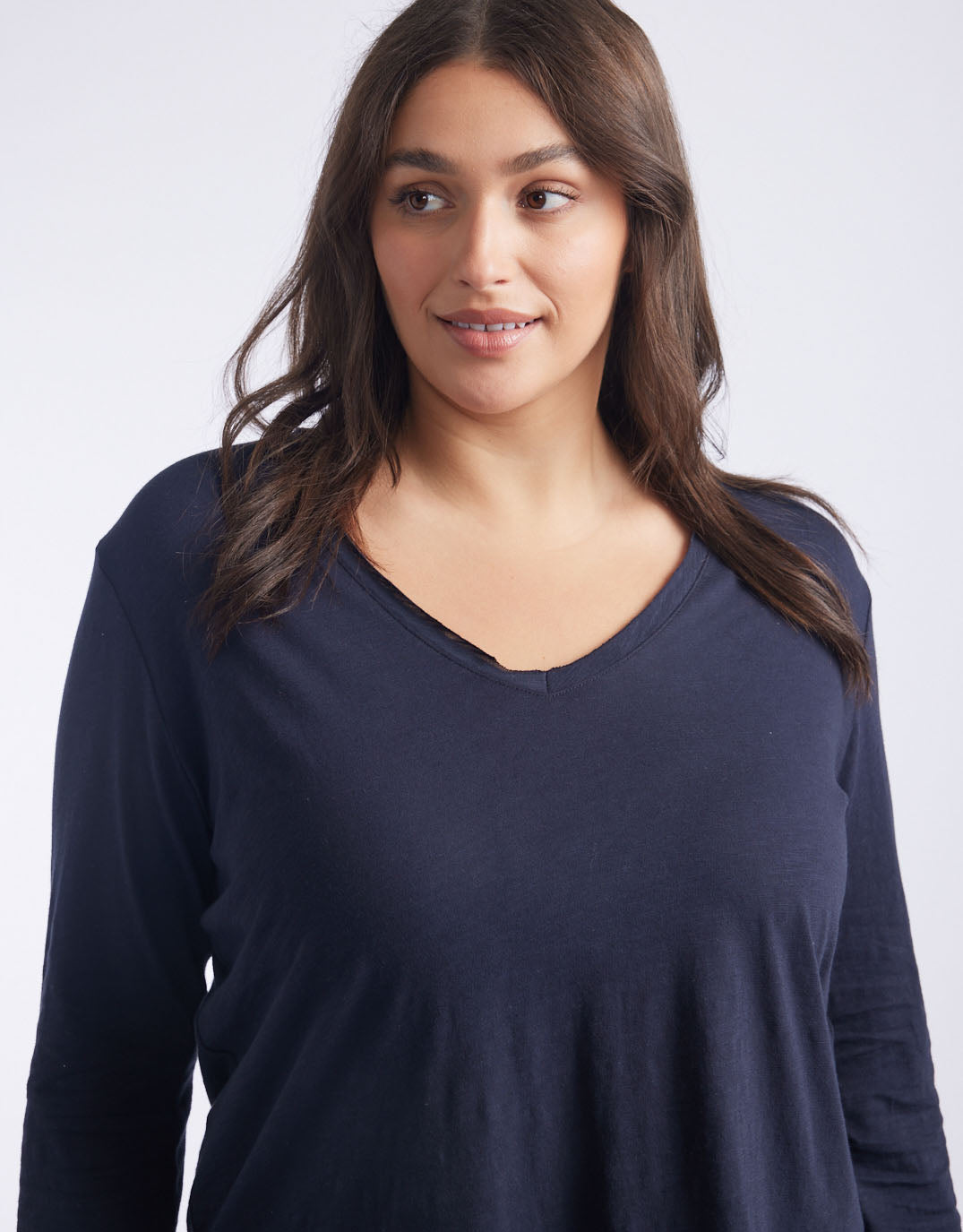 White & Co. - Original V-Neck Long Sleeve T-Shirt - Navy - White & Co Living Tops