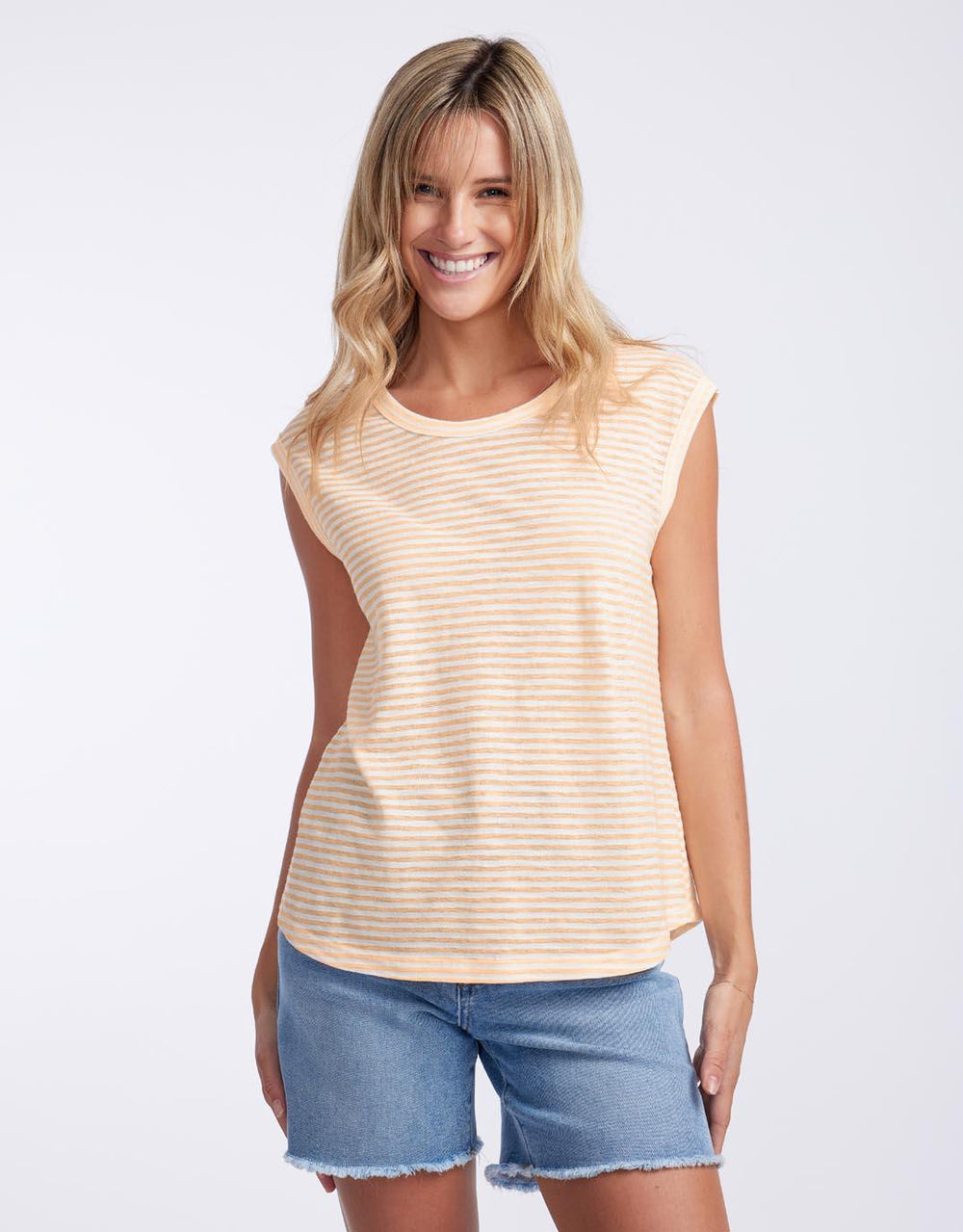 White & Co. - Sorbet Stripe Cali Tank - Gelati Orange - White & Co Living Tees & Tanks