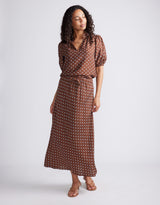 Ascot Slip Skirt - Choc/Blue Polka Dot