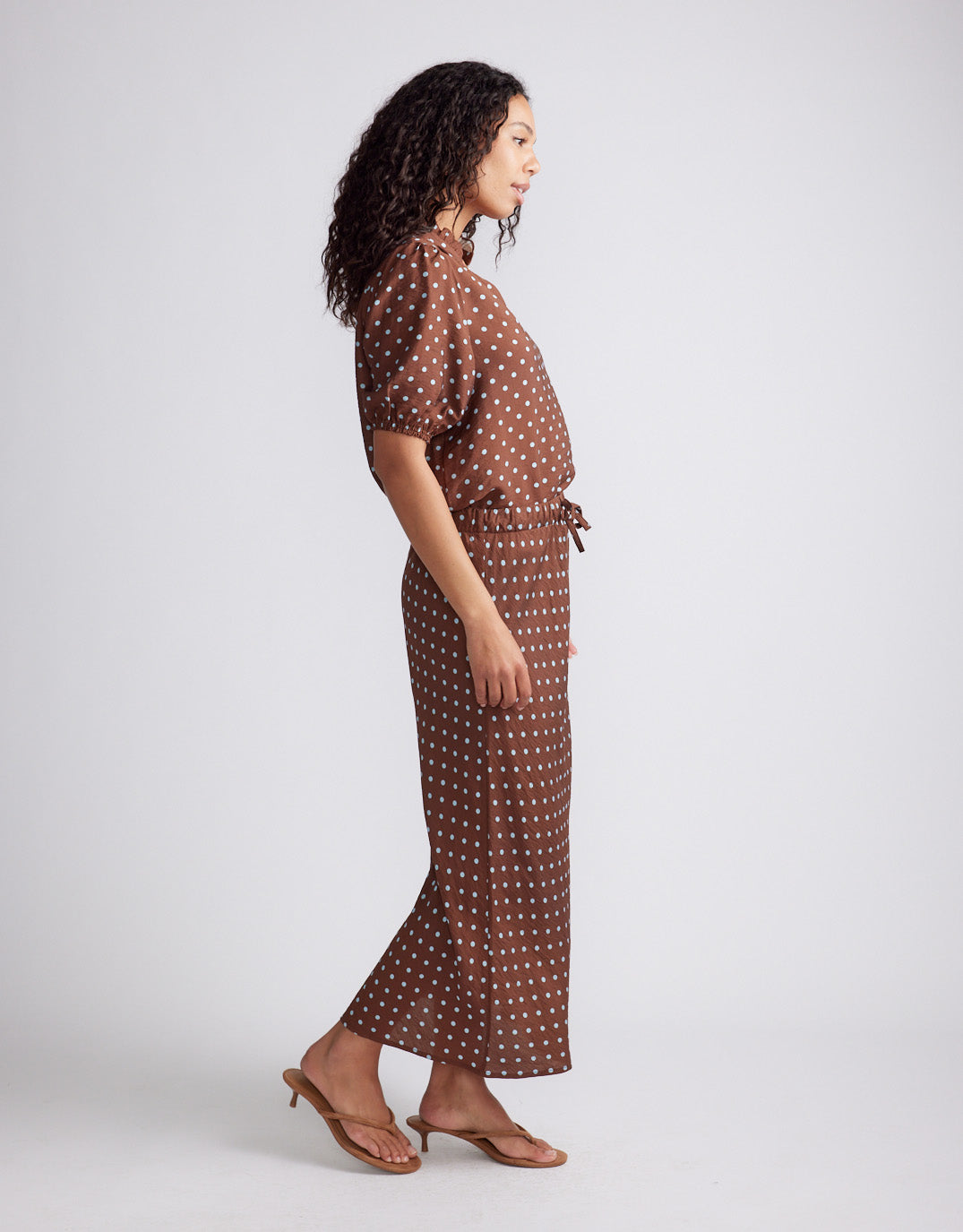 Ascot Slip Skirt - Choc/Blue Polka Dot