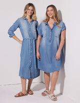 Avery Midi Vintage Denim Dress - Chambray