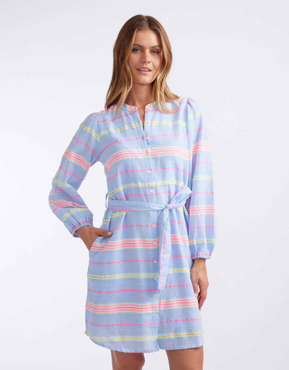 white-co-balmy-nights-dress-blue-neon-stripe-womens-clothing