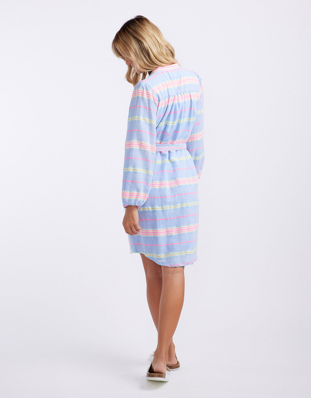 white-co-balmy-nights-dress-blue-neon-stripe-womens-clothing