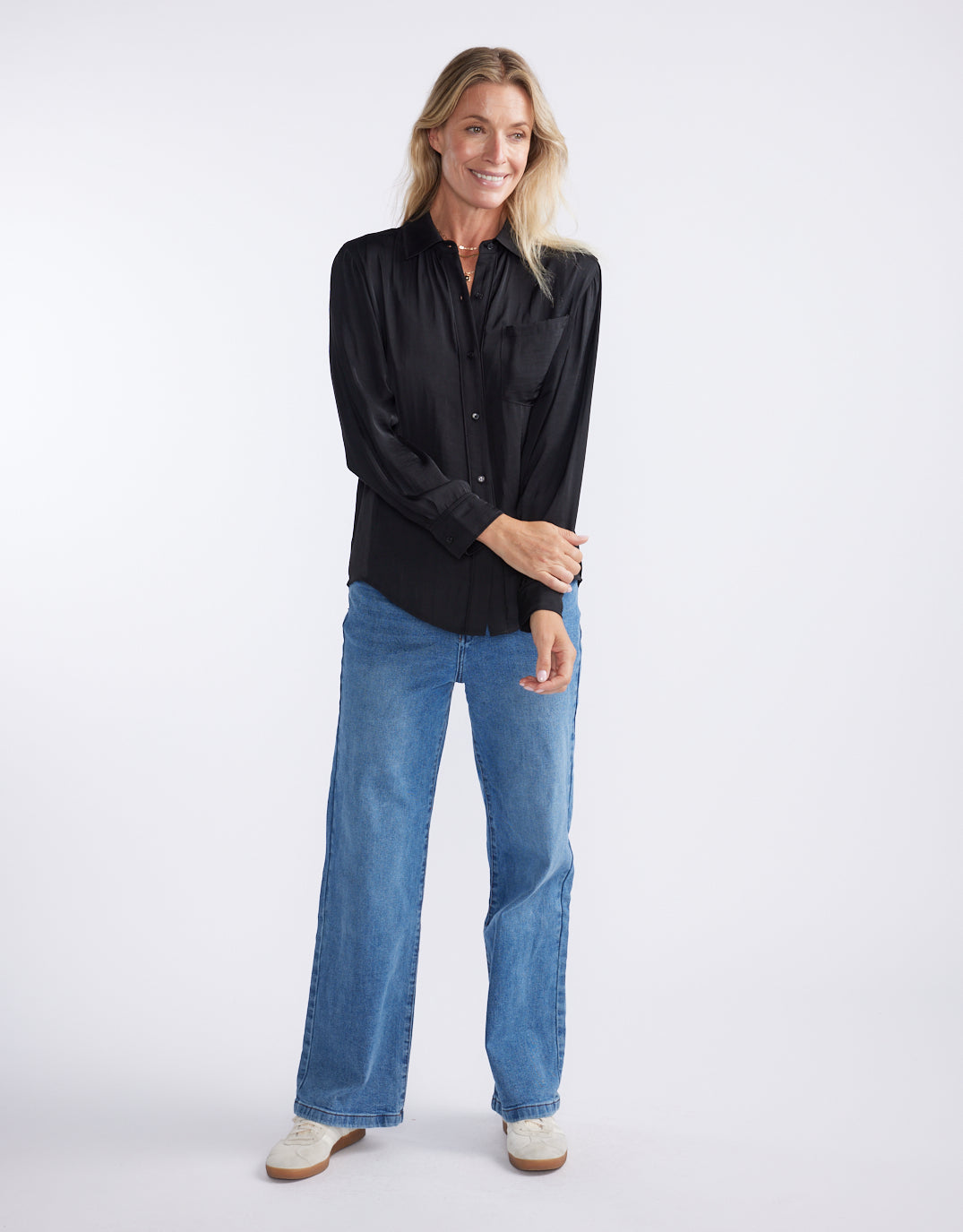 Charlize Drape Shirt - Black