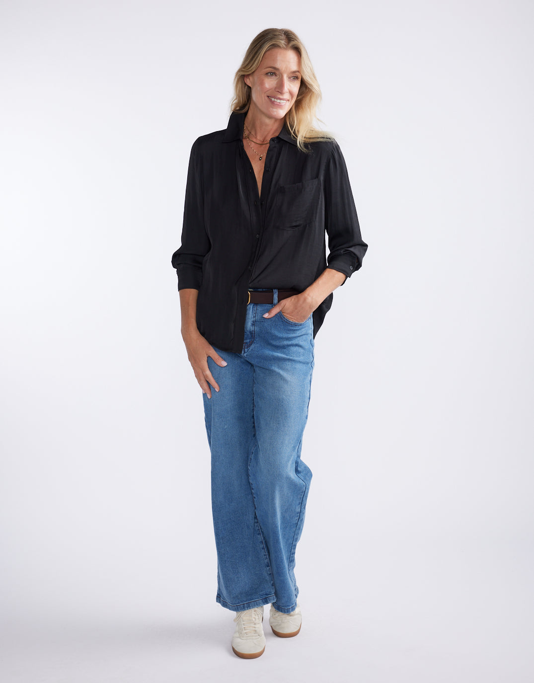 Charlize Drape Shirt - Black