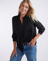 Charlize Drape Shirt - Black