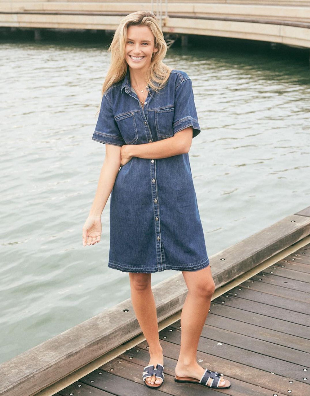 Claudia Denim Dress - Dark Wash White & Co. for Sale Online New Zealand
