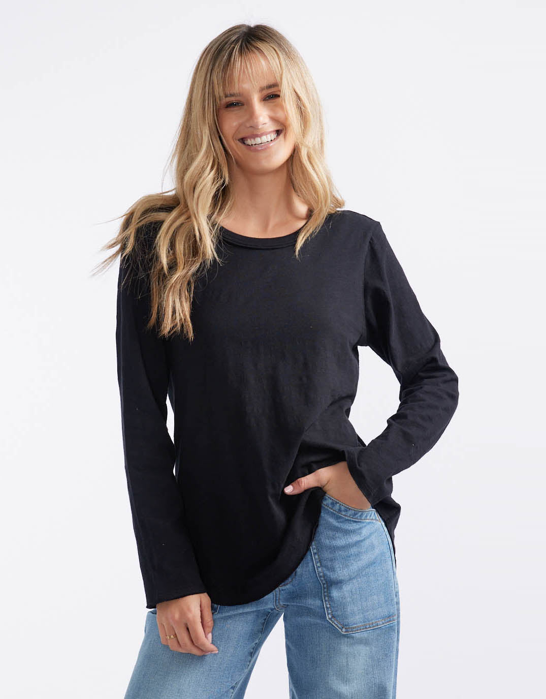 Buy Essential Scoop Hem Long Sleeve T-shirt - Black White & Co