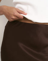 Rosette Satin Bias Midi Skirt - Chocolate