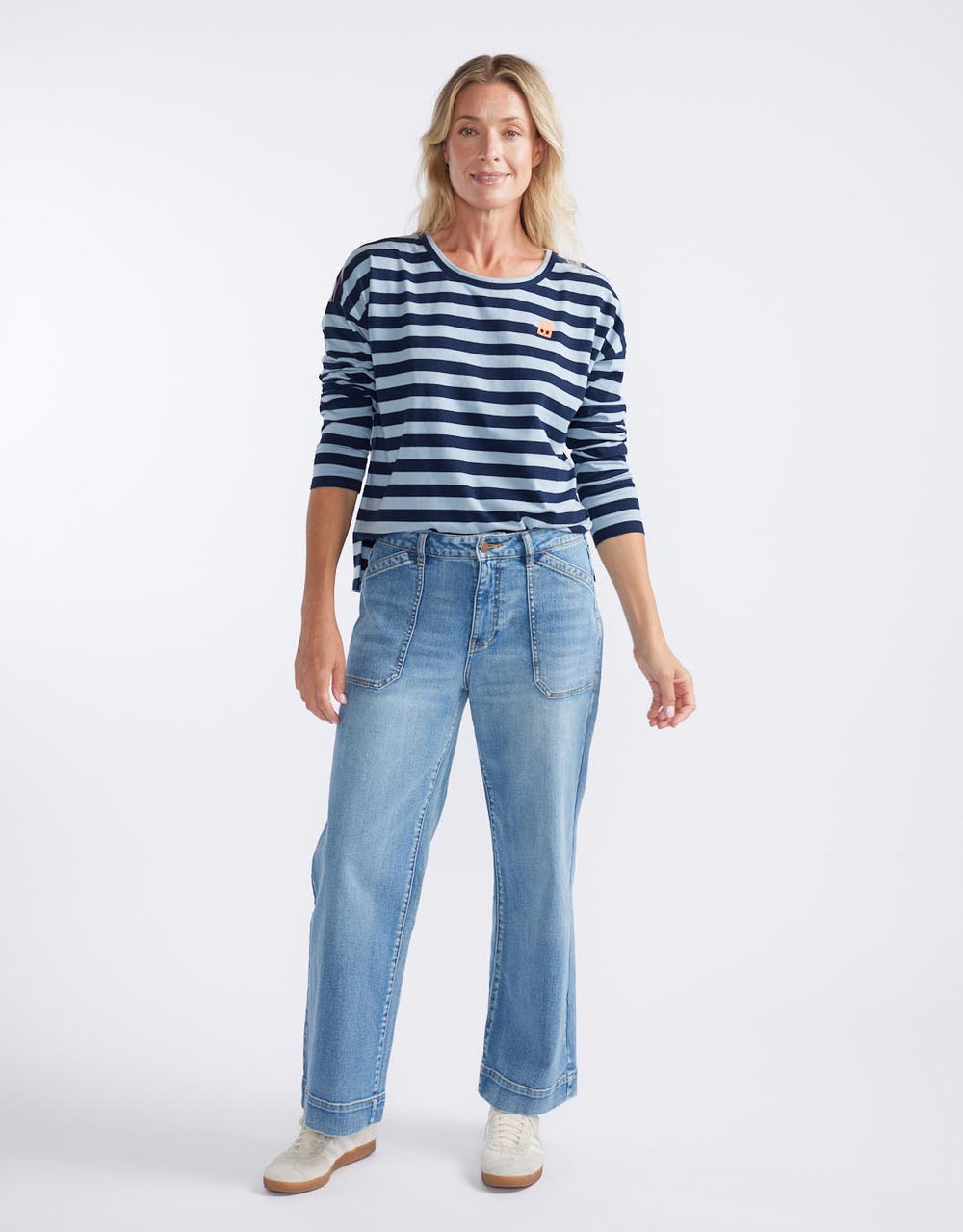 Relaxed Monogram Long Sleeve T-Shirt - Navy/Denim Stripe