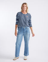 Relaxed Monogram Long Sleeve T-Shirt - Navy/Denim Stripe