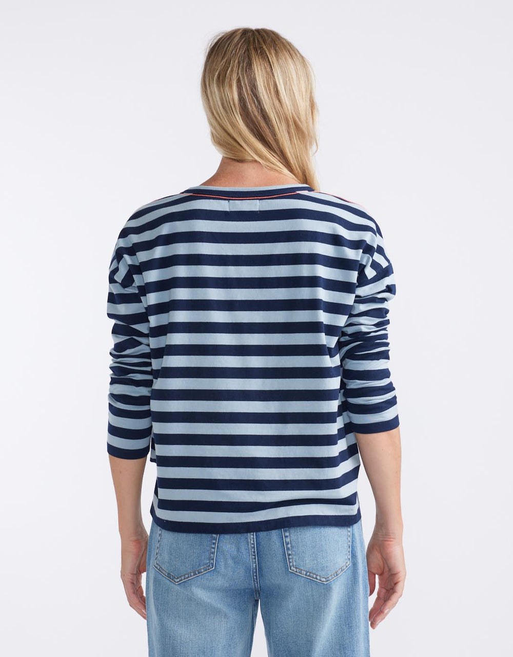 Relaxed Monogram Long Sleeve T-Shirt - Navy/Denim Stripe