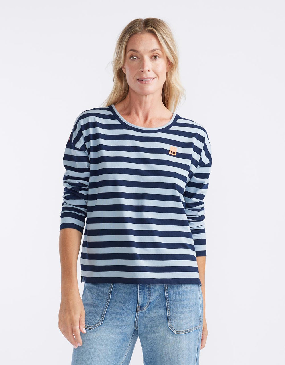 Relaxed Monogram Long Sleeve T-Shirt - Navy/Denim Stripe