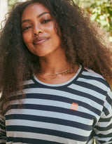 Relaxed Monogram Long Sleeve T-Shirt - Navy/Denim Stripe